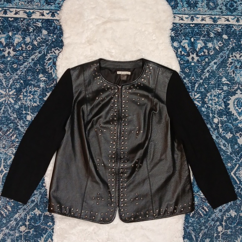 Peter Nygard black leather studded jacket womens plus size 1X